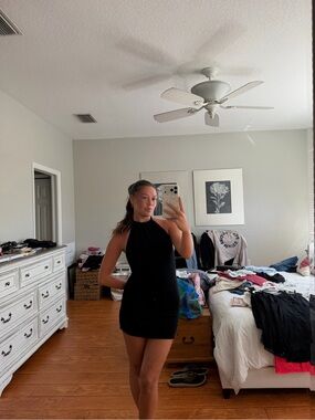 Lioness Black Ribbed Halter Mini Dress